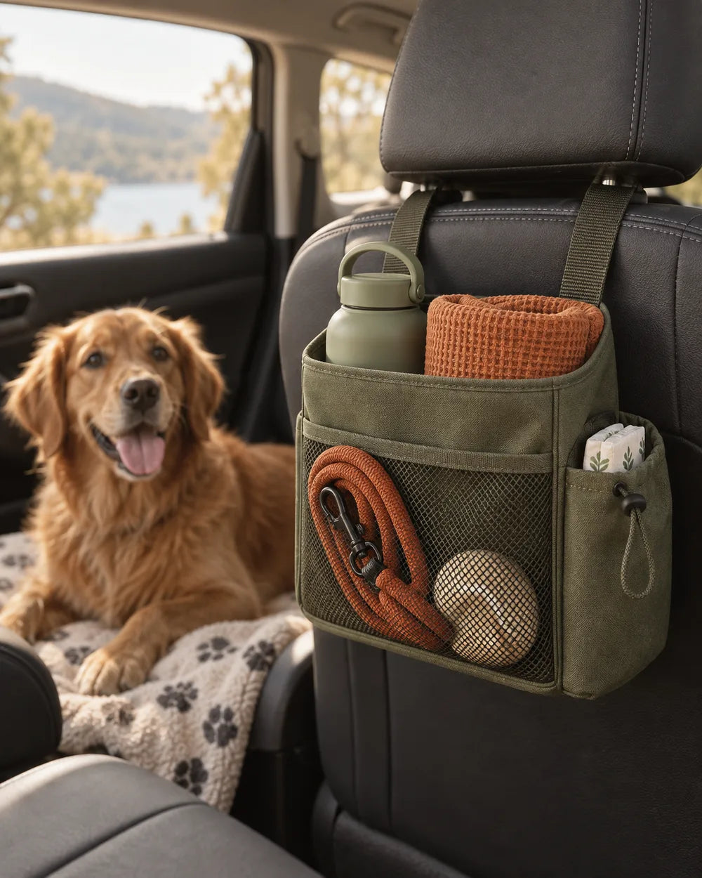 Brand editorial illustration for Car-Seat Storage Caddy; not a photograph of the exact supplier item