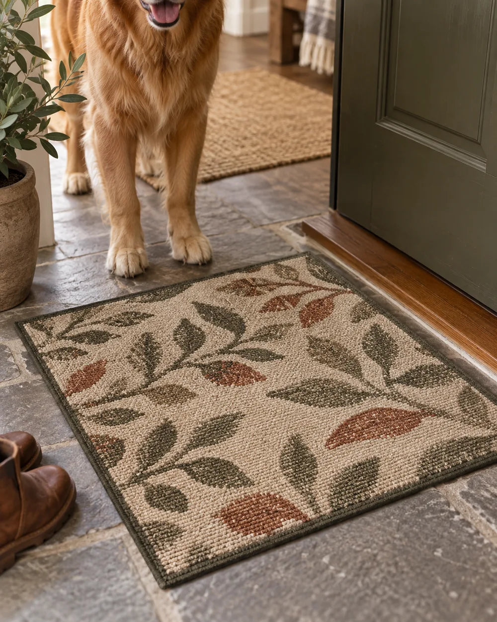 Brand editorial illustration for Washable Entry Mat; not a photograph of the exact supplier item